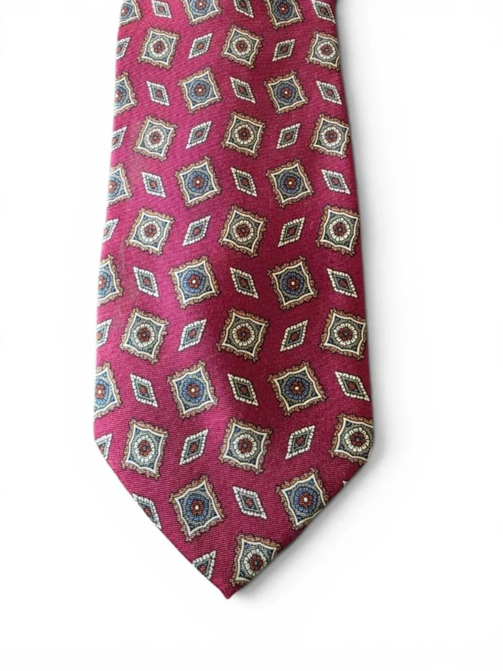Eastwick All Silk Necktie Burgundy Geometric Medallion Vintage Classic Tie